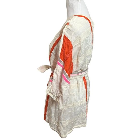 Ace & Jig Tunic Dress Women’s Size Small Cream Pink Orange Striped Gauze Belted - Picture 4 of 8